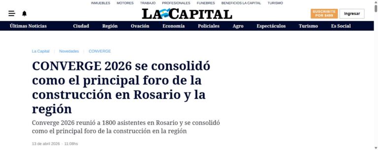 Nota de La Capital sobre Converge: CONVERGE 2026 se consolidó como el principal foro de la construcción en Rosario y la región