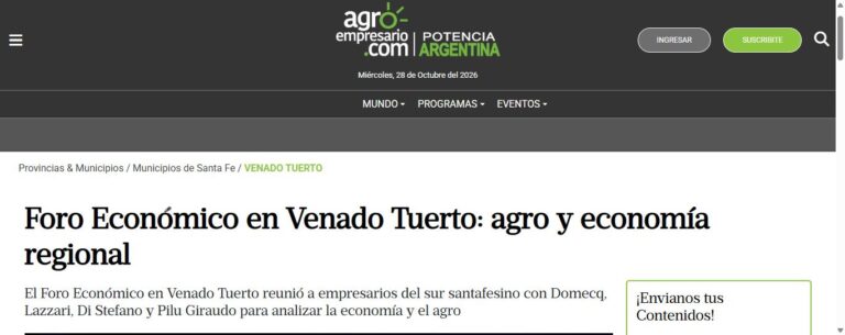 Nota de Agroempresario sobre Converge: Foro Económico en Venado Tuerto: agro y economía regional