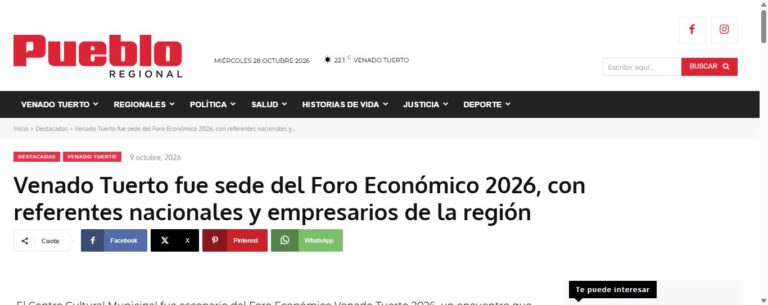 Nota de Pueblo Regional sobre Converge: Venado Tuerto fue sede del Foro Económico 2026, con referentes nacionales y empresarios de la región