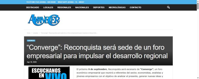 Nota de Radio Amanecer sobre Converge: “Converge”: Reconquista será sede de un foro empresarial para impulsar el desarrollo regional