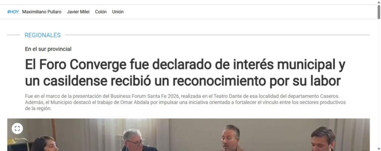 Nota de El Litoral sobre Converge: El Foro Converge fue declarado de interés municipal y un casildense recibió un reconocimiento por su labor