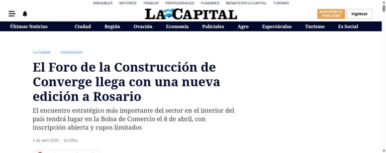 Nota de La Capital sobre Converge: El Foro de la Construcción de Converge llega con una nueva edición a Rosario