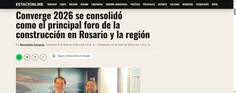 Nota de Estación Online sobre Converge: Converge 2026 se consolidó como el principal foro de la construcción en Rosario y la región